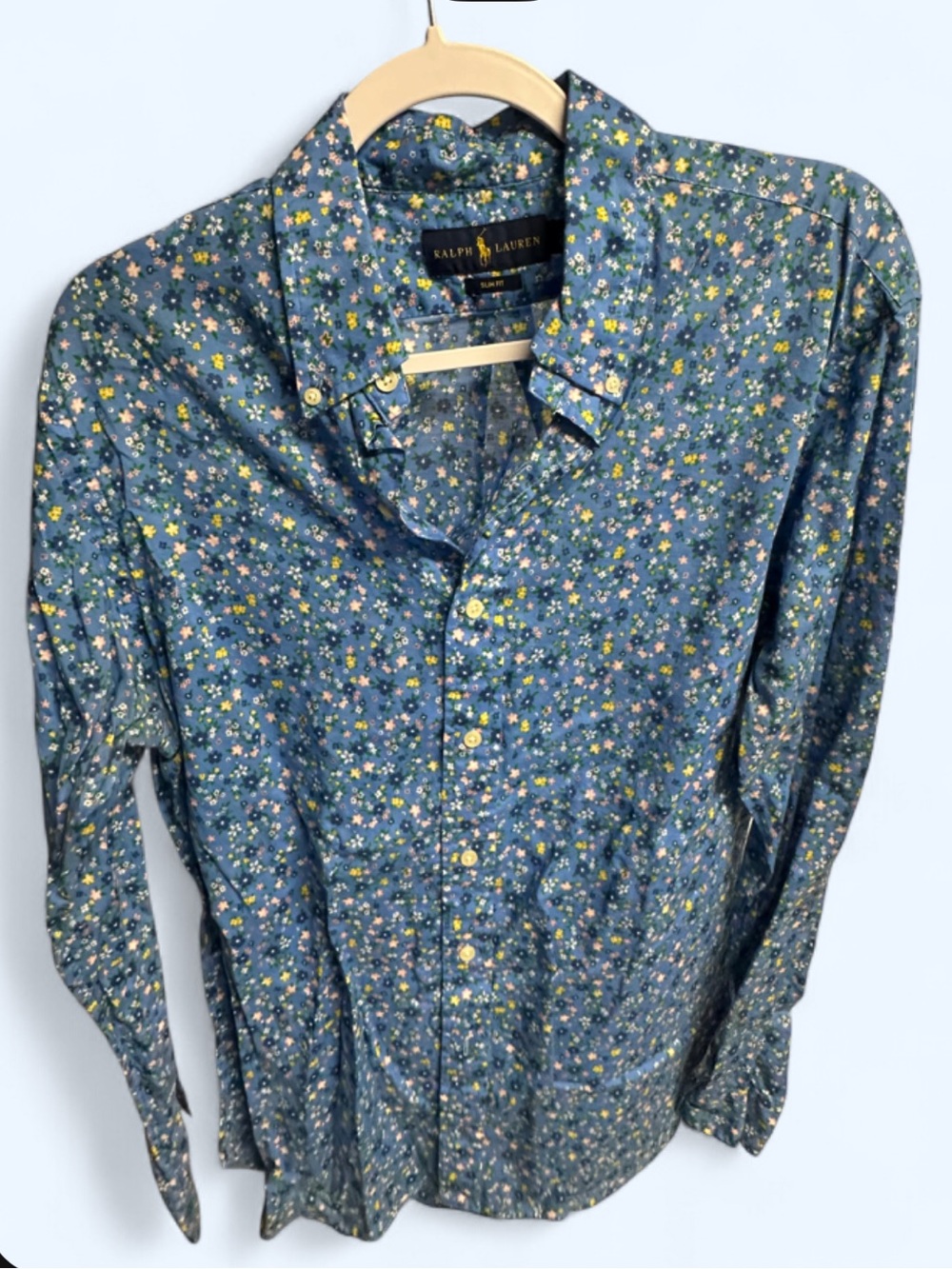 Ralph Lauren Blue Floral Print Button-Down Shirt
